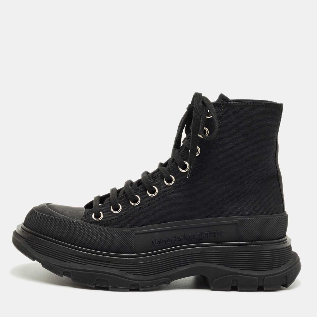 Alexander McQueen Black Fabric and Rubber Tread Slick High Top Sneakers Size 39 Alexander McQueen Black Fabric and Rubber Tread Slick High Top Sneakers Size 39