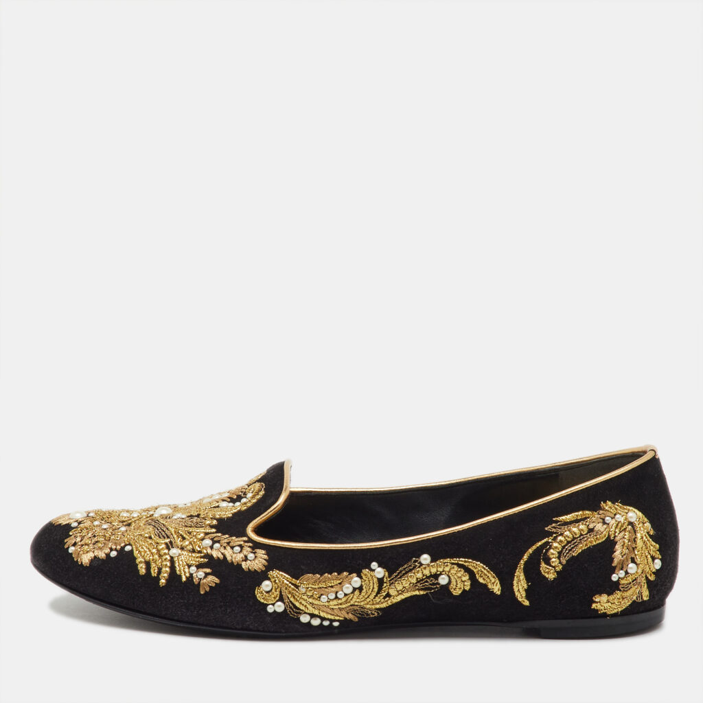 Alexander McQueen Black Suede Embroidered Smoking Slippers Size 38.5 Alexander McQueen Black Suede Embroidered Smoking Slippers Size 38.5
