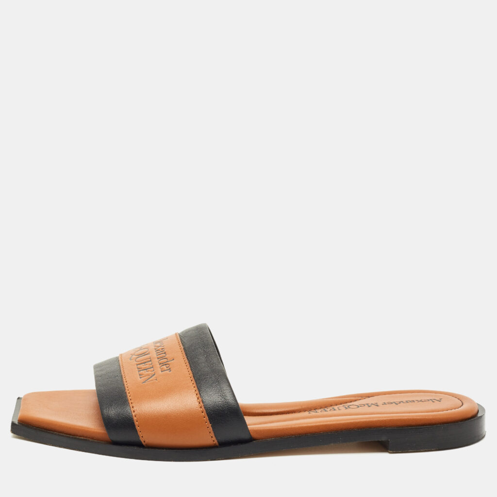 Alexander McQueen Brown/Black Leather Flats Slide Size 36