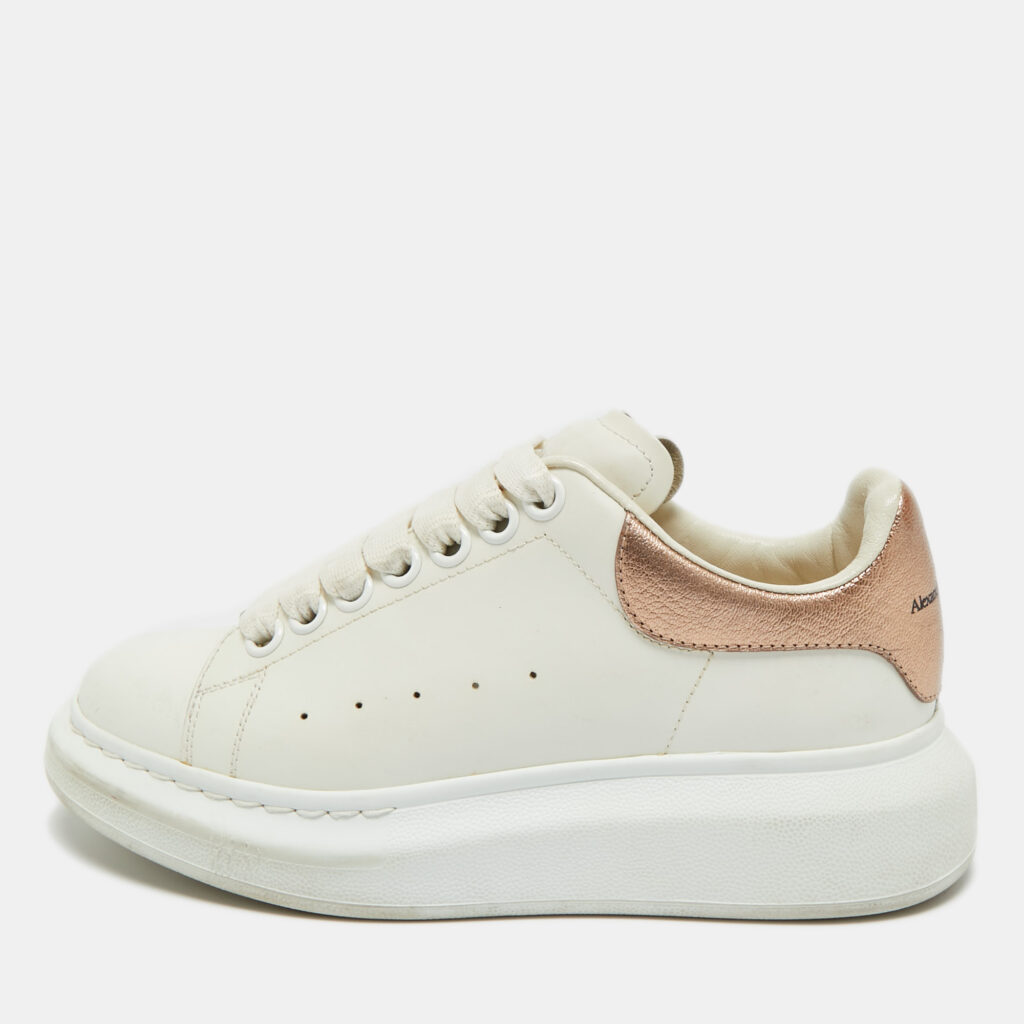 Alexander McQueen White/Gold Leather Oversized Sneakers Size 34.5 Alexander McQueen White/Gold Leather Oversized Sneakers Size 34.5