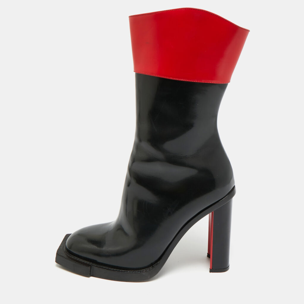 Alexander McQueen Red/Black Patent Leather Hybrid Calf Length Boots Size 38