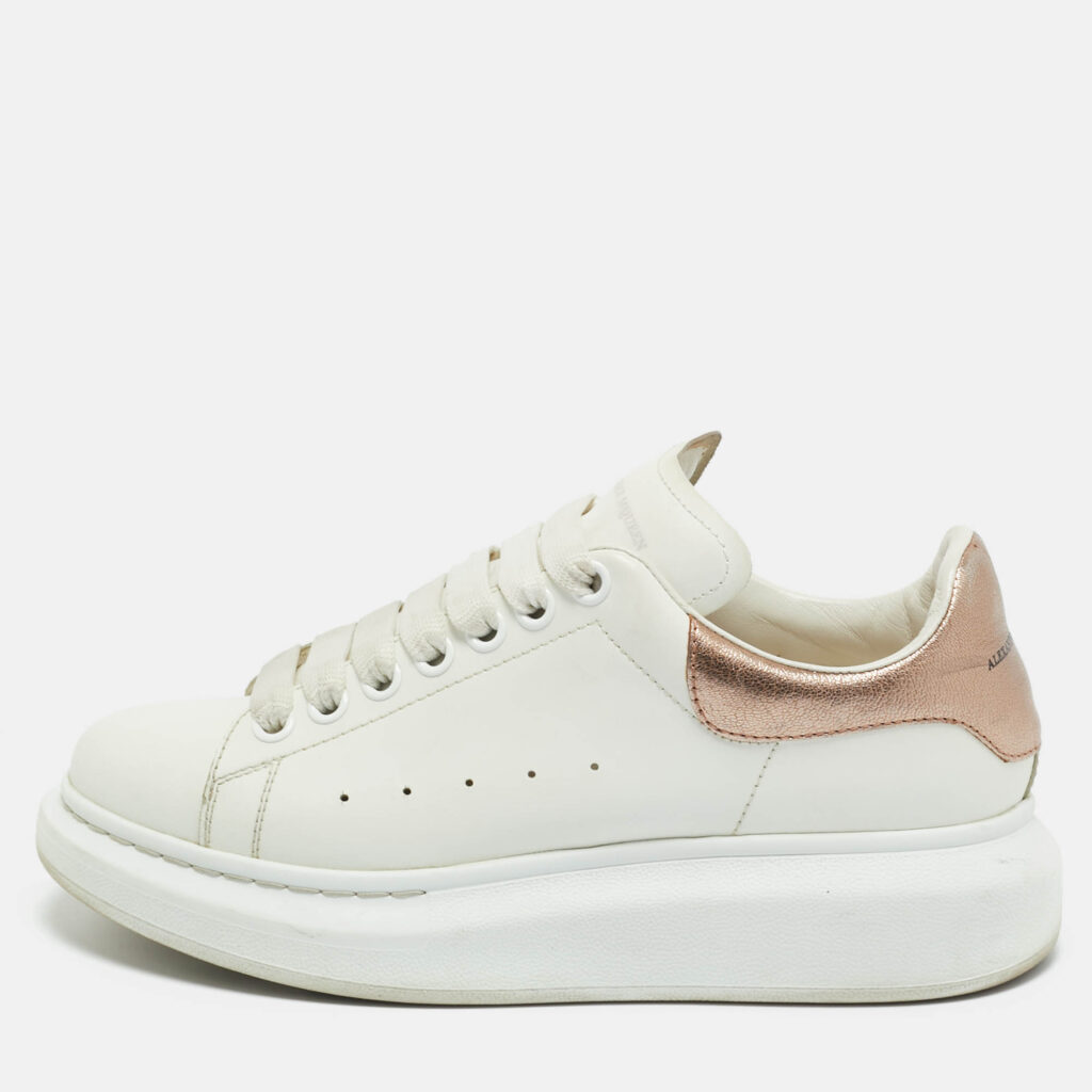 Alexander McQueen White/Metallic Leather Oversized Sneakers Size 38.5 Alexander McQueen White/Metallic Leather Oversized Sneakers Size 38.5