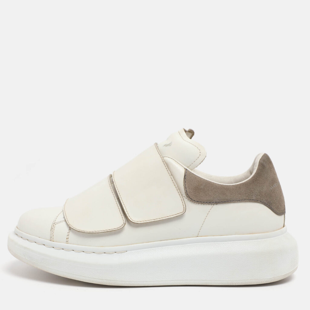 Alexander McQueen White Leather And Taupe Suede Oversized Velcro Strap Sneakers Size 38 Alexander McQueen White Leather And Taupe Suede Oversized Velcro Strap Sneakers Size 38