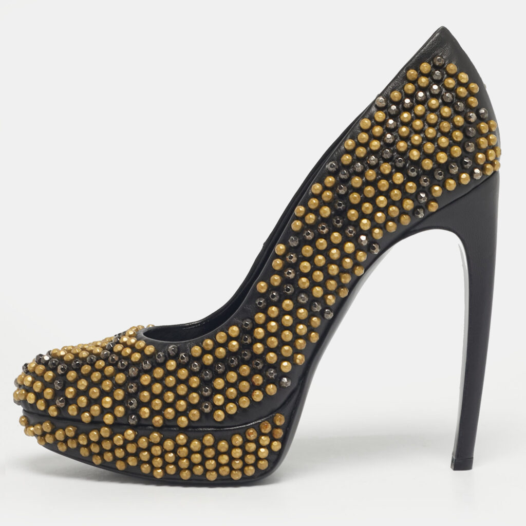 Alexander McQueen Black Studded Leather Platform Pumps Size 40