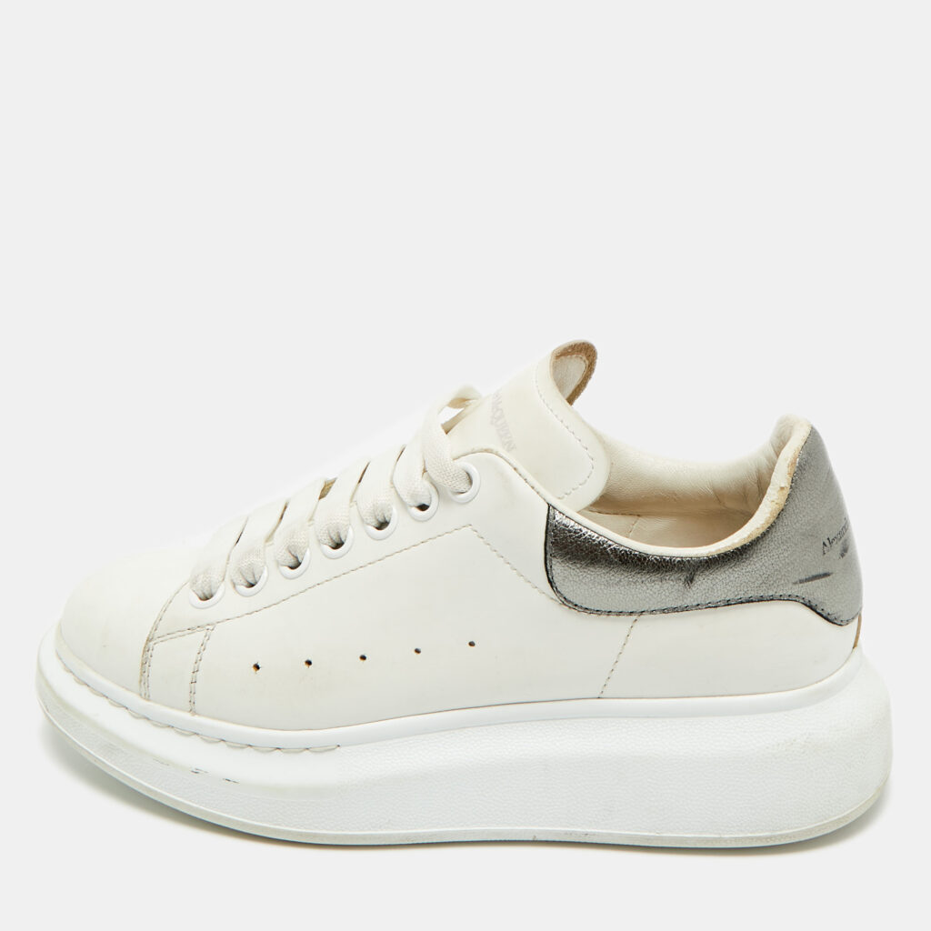 Alexander McQueen White/Metallic Leather Oversized Sneakers Size 38.5 Alexander McQueen White/Metallic Leather Oversized Sneakers Size 38.5