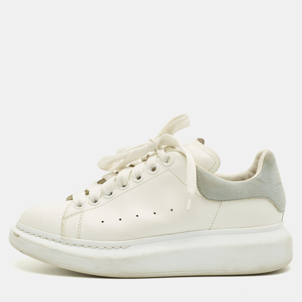 Alexander McQueen White Leather and Suede Oversized Low Top Sneakers Size 37