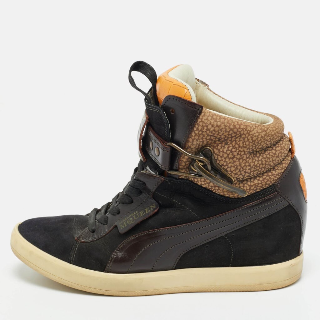 Alexander McQueen Multicolor Croc Embossed Leather and Suede Wedge Sneakers Size 37 Alexander McQueen Multicolor Croc Embossed Leather and Suede Wedge Sneakers Size 37