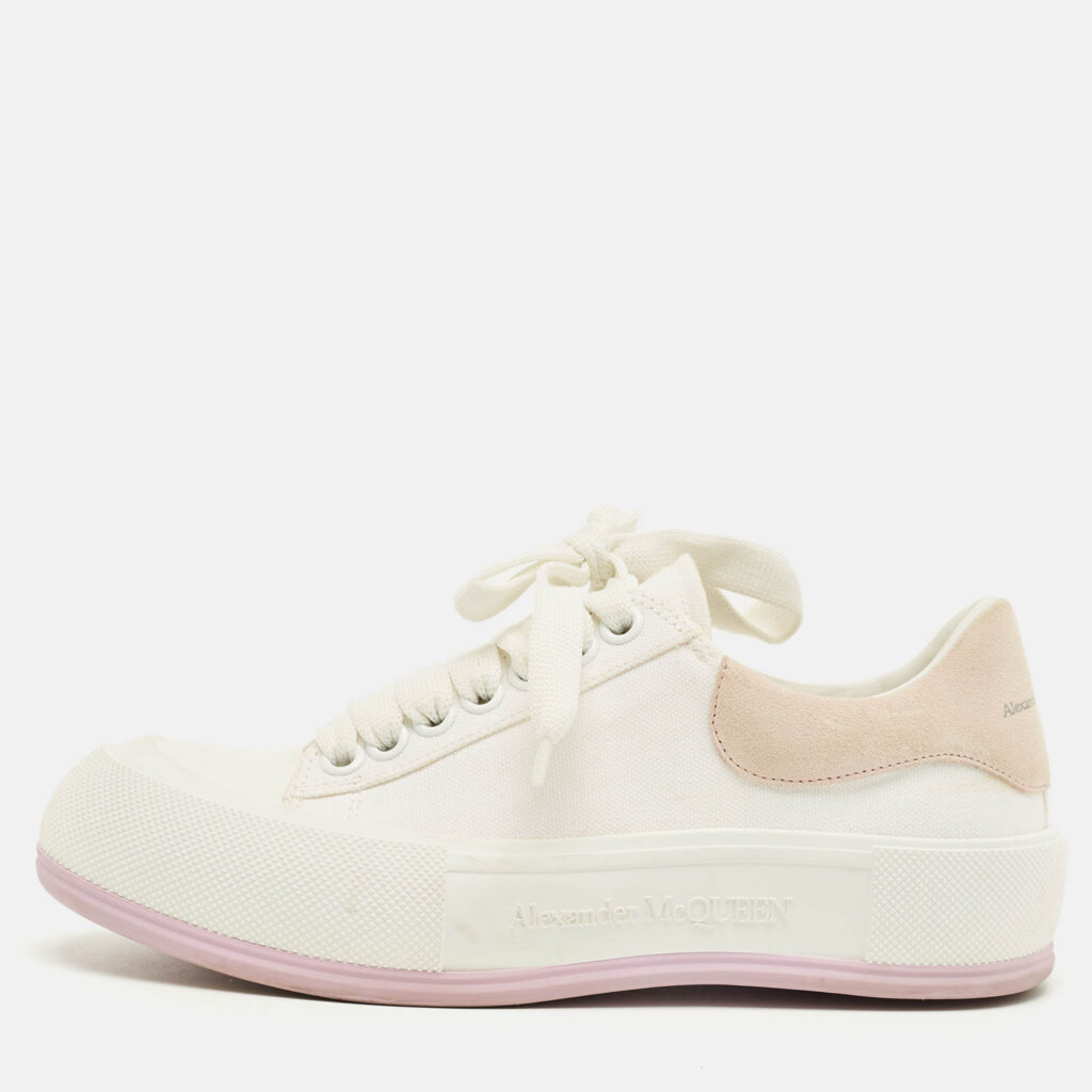Alexander McQueen White/Beige Canvas and Suede Deck Plimsoll Lace Up Sneakers Size 37 Alexander McQueen White/Beige Canvas and Suede Deck Plimsoll Lace Up Sneakers Size 37