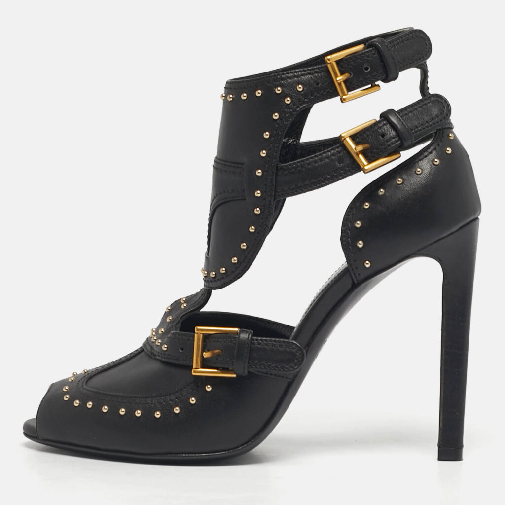Alexander McQueen Black Leather Studded Buckle Booties Size 36 Alexander McQueen Black Leather Studded Buckle Booties Size 36