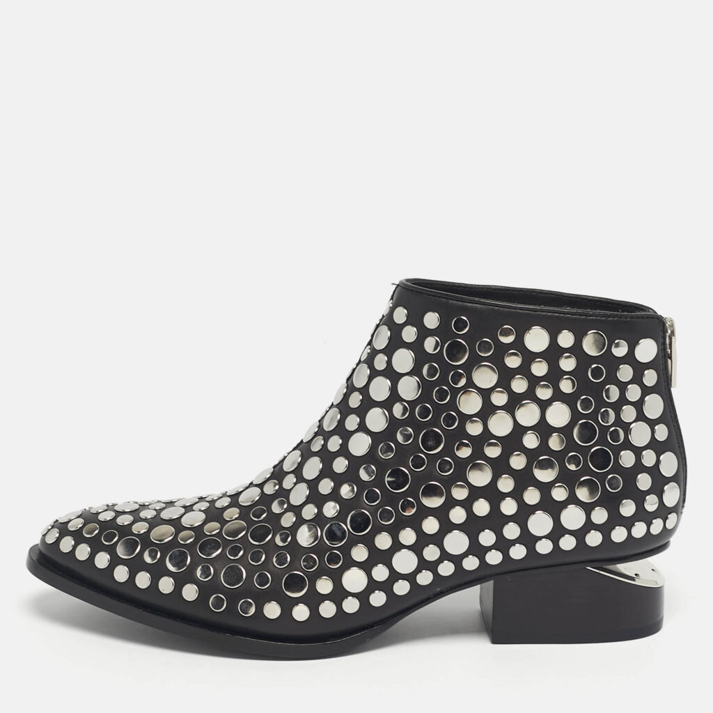 Alexander Wang Black Leather Studded Kori Ankle Boots Size 36.5