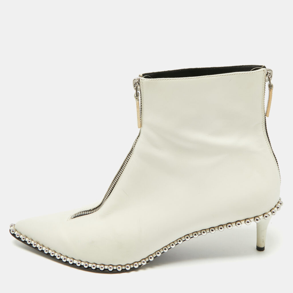 Alexander Wang White Leather Eri Studded Ankle Length Boots Size 41 Alexander Wang White Leather Eri Studded Ankle Length Boots Size 41
