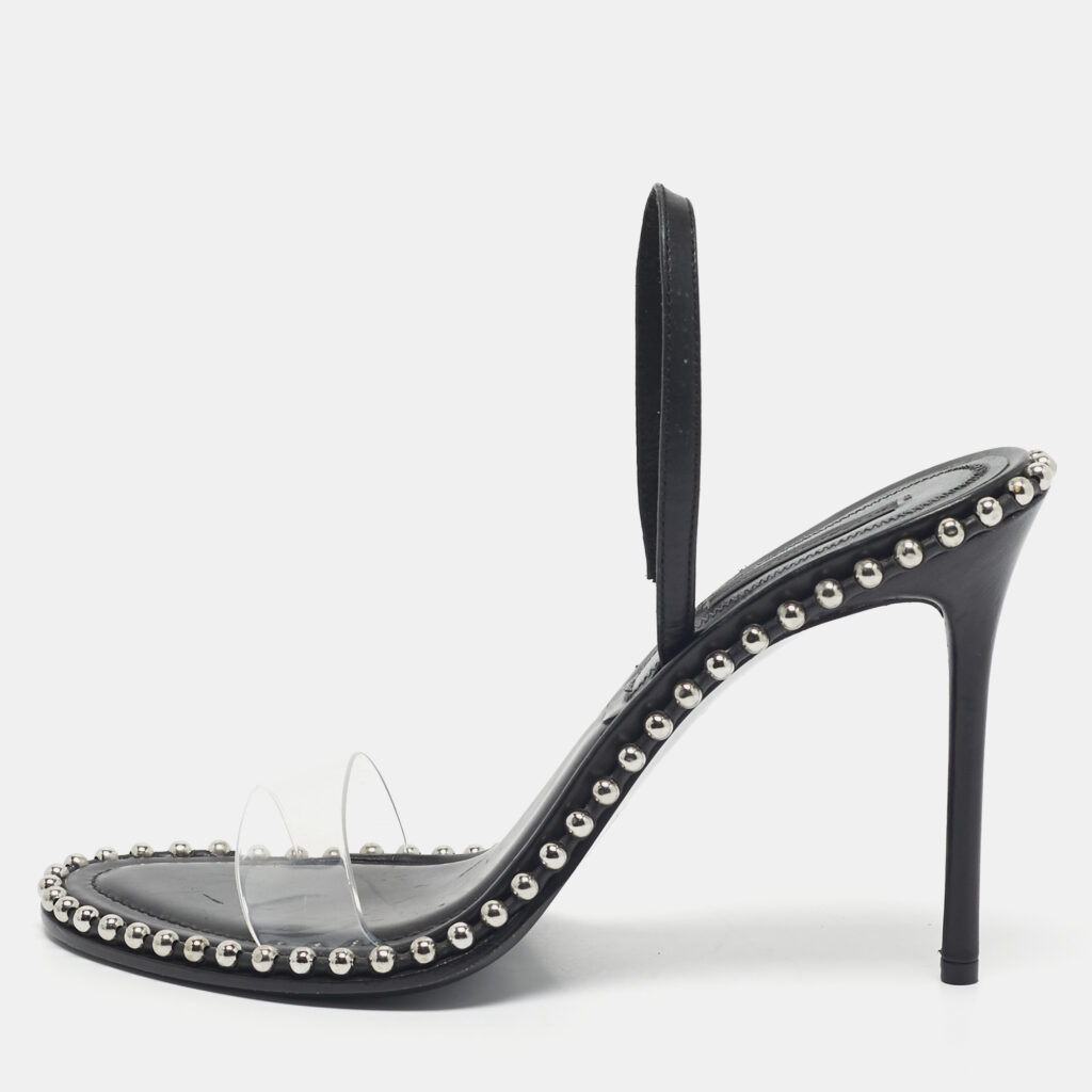 Alexander Wang Black Leather and PVC Studded Nova Slingback Sandals Size 39