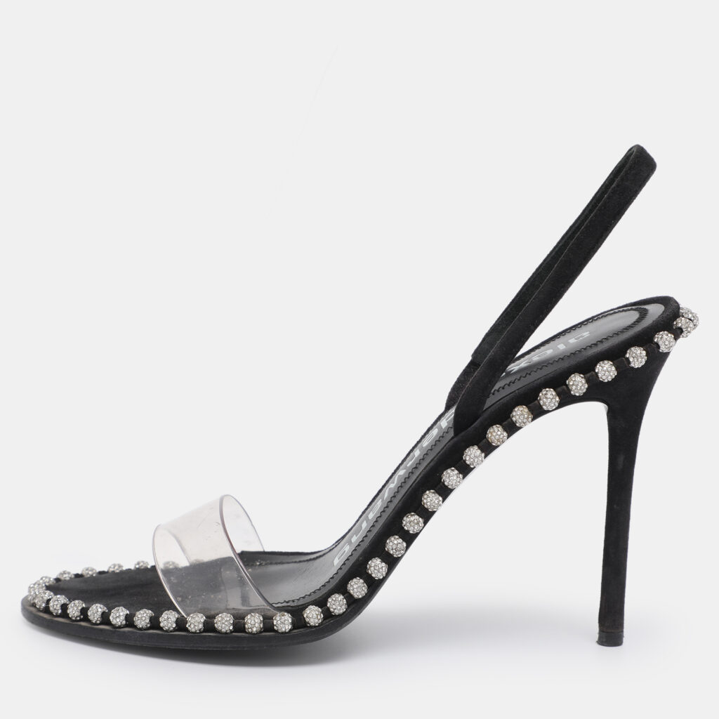 Alexander Wang Black/Transparent Suede and PVC Nova Slingback Sandals Size 37