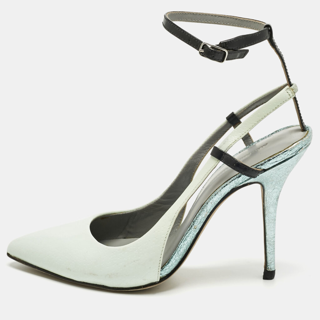 Alexander Wang Blue Texture Leather and Leather Ankle Strap Pumps Size 36