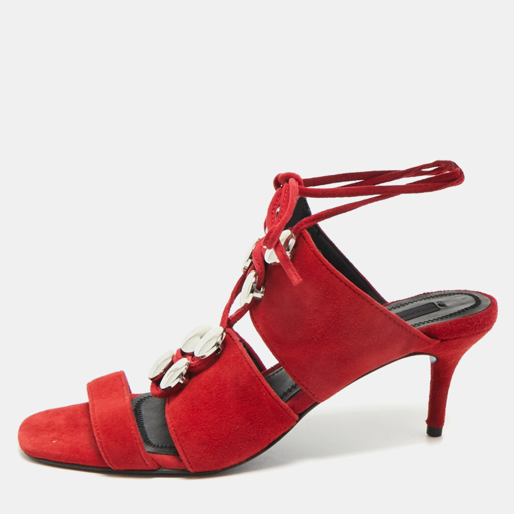 Alexander Wang Red Suede Allegra Ankle Strap Sandals Size 37