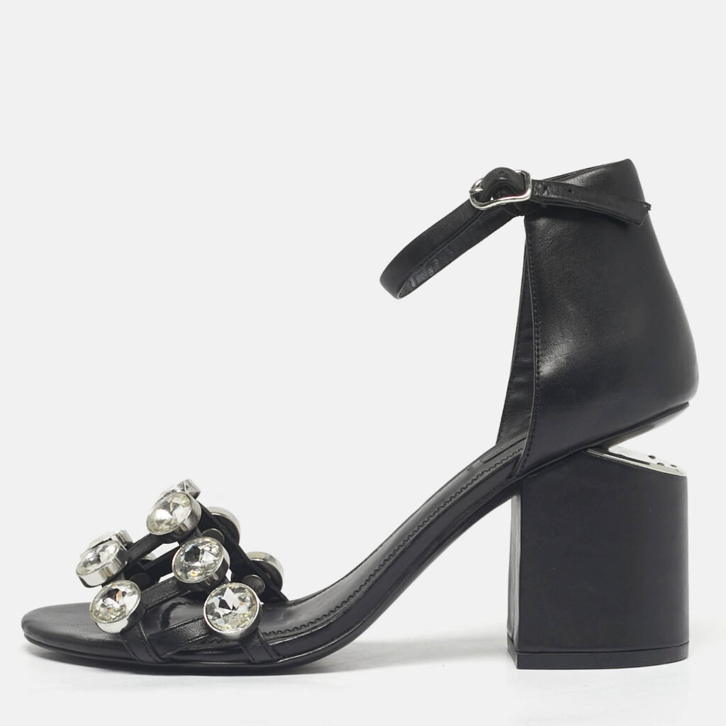luxury-women-alexander-wang-used-shoes-p1219774-010-1.jpg Alexander Wang Black Leather Crystal Embellished Abby Ankle Strap Sandals Size 37