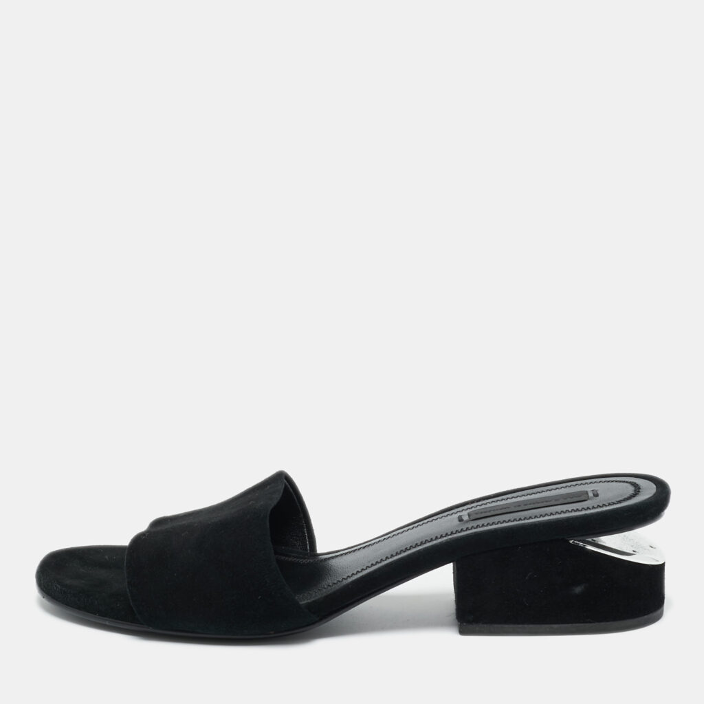 luxury-women-alexander-wang-used-shoes-p1229441-001-1.jpg Alexander Wang Black Suede Cut-Out Block Heel Slide Sandals Size 36.5