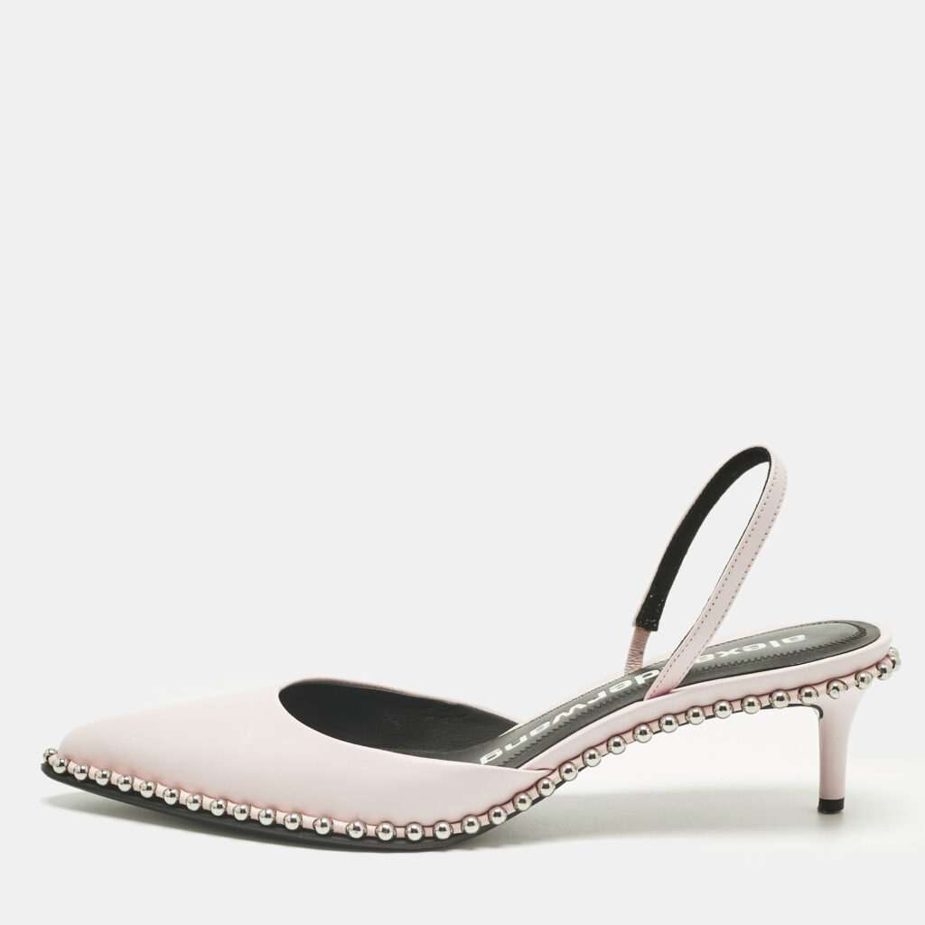 Alexander Wang Light Pink Leather Nova Studded Rina Slingback Pumps Size 38.5