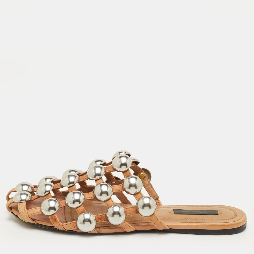 Alexander Wang Amelia Size 36 Beige Leather Studded Flat Mules Alexander Wang Amelia Size 36 Beige Leather Studded Flat Mules