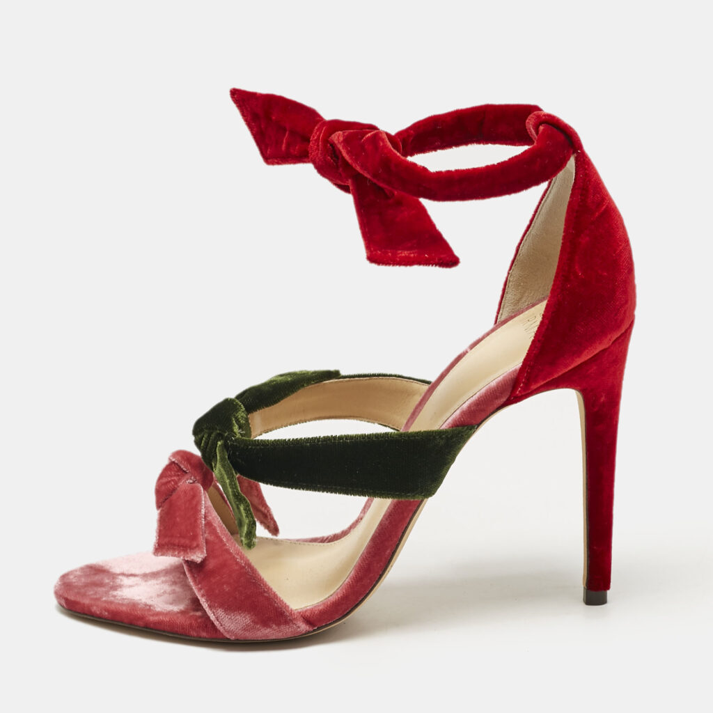 Alexandre Birman Multicolor Velvet Gianna Three Bow Ankle Wrap Sandals Size 37