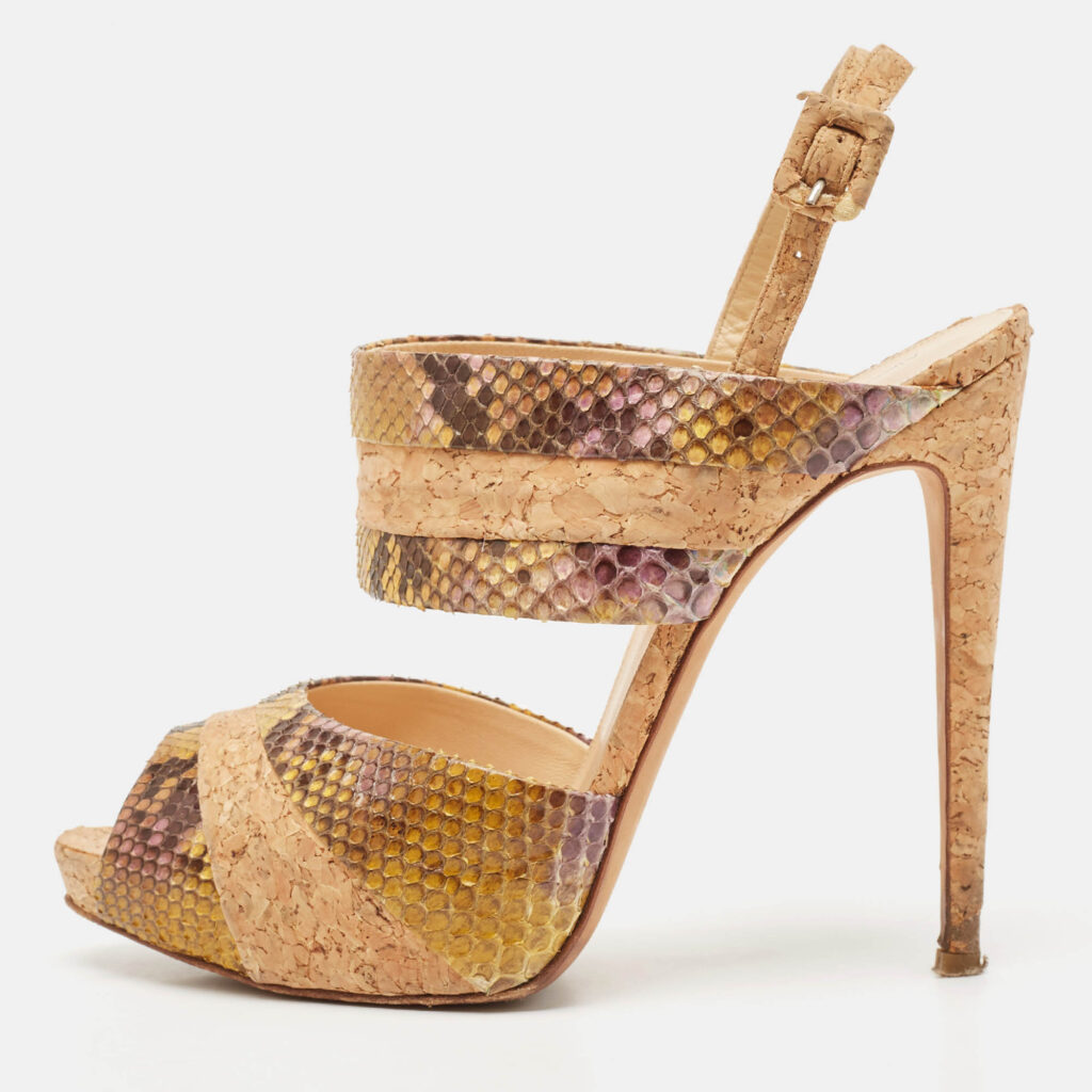 Alexandre Birman Multicolor Cord and Python Leather Ankle Strap Sandals Size 41