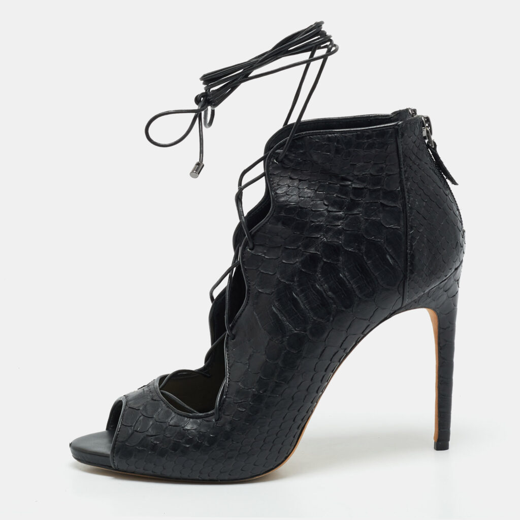 Alexandre Birman Black Python Leather Peep Toe Lace Up Pumps Size 40 Alexandre Birman Black Python Leather Peep Toe Lace Up Pumps Size 40