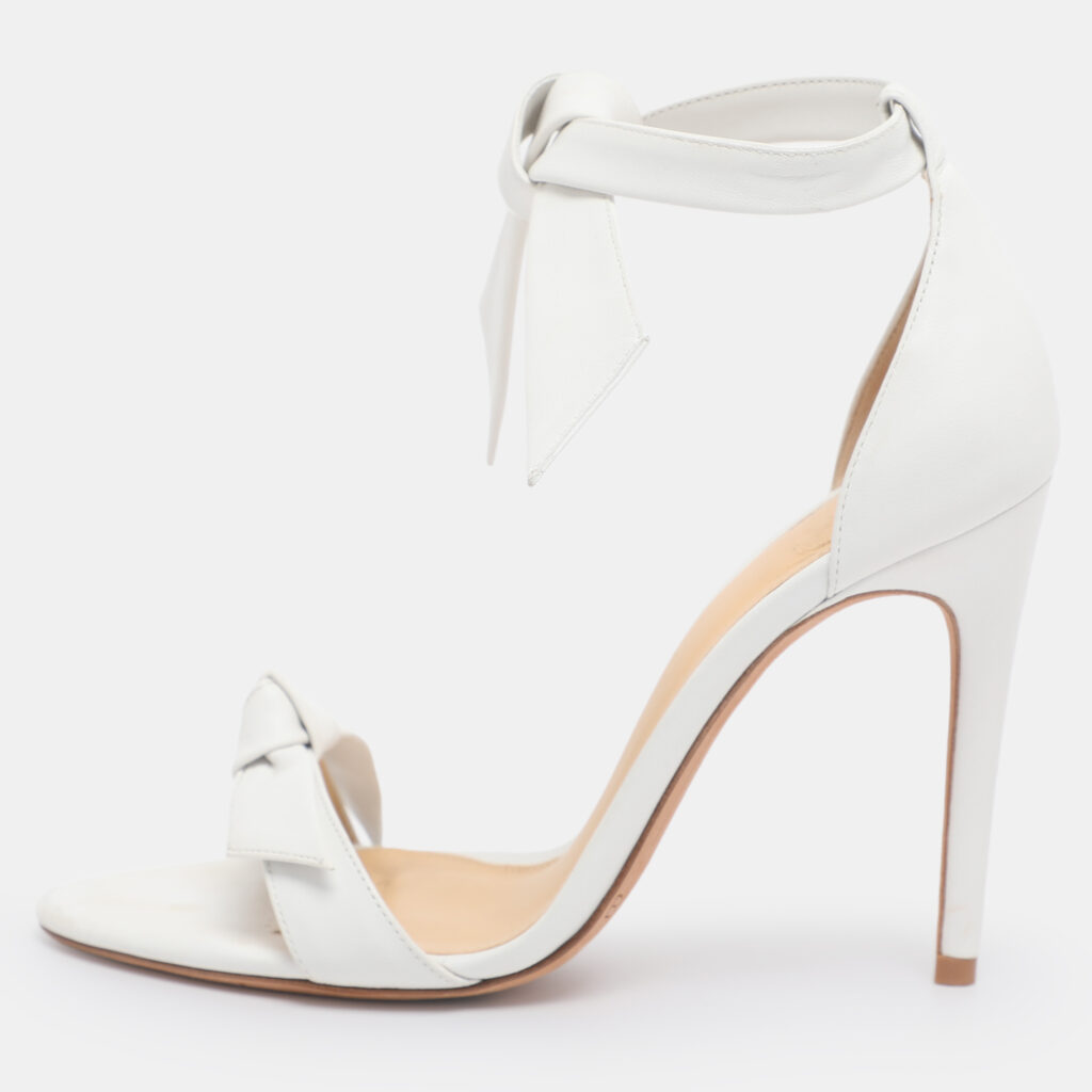 Alexandre Birman White Leather Clarita Bow Ankle Wrap Sandals Size 36
