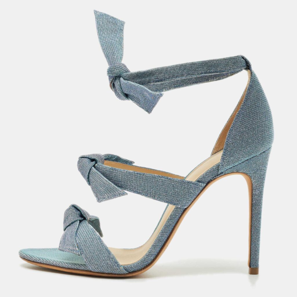 Alexandre Birman Blue Metallic Lurex Fabric Lolita Knot Ankle Strap Sandals Size 39 Alexandre Birman Blue Metallic Lurex Fabric Lolita Knot Ankle Strap Sandals Size 39