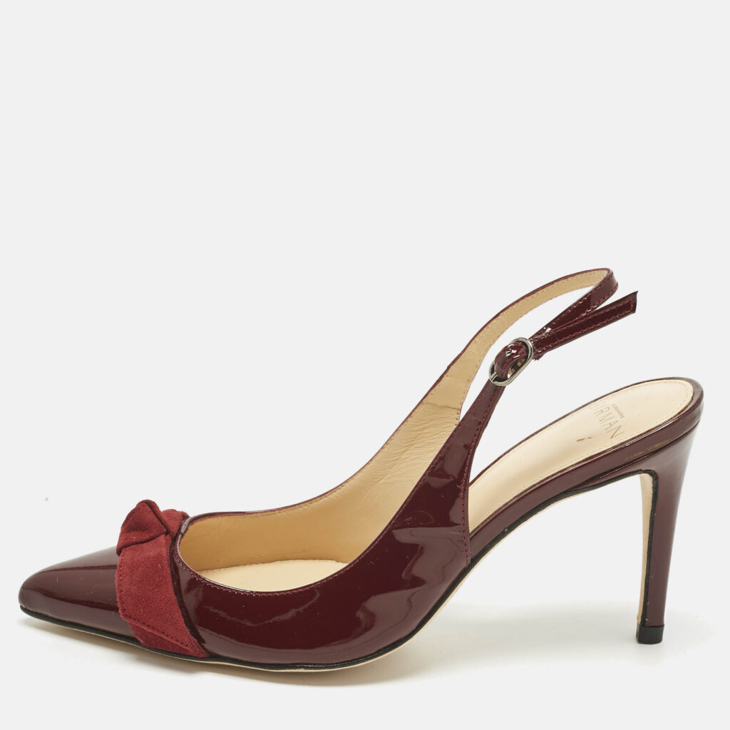 Alexandre Birman Burgundy Patent Leather Bow Slingback Pumps Size 35.5 Alexandre Birman Burgundy Patent Leather Bow Slingback Pumps Size 35.5