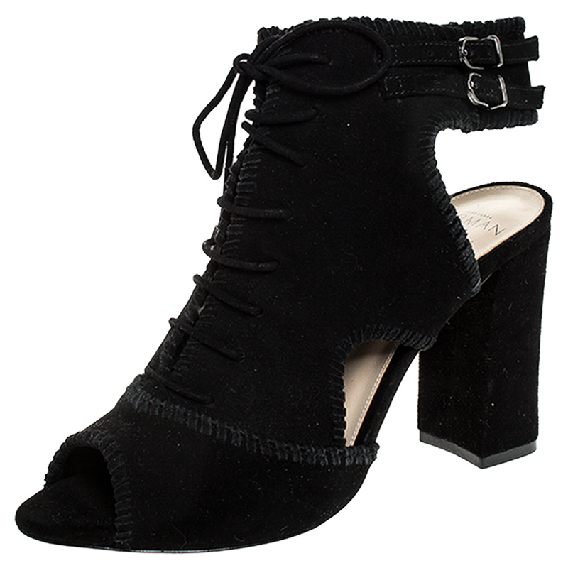 Alexandre Birman Black Suede Abbe Peep Toe Lace Booties Size 37 Alexandre Birman Black Suede Abbe Peep Toe Lace Booties Size 37