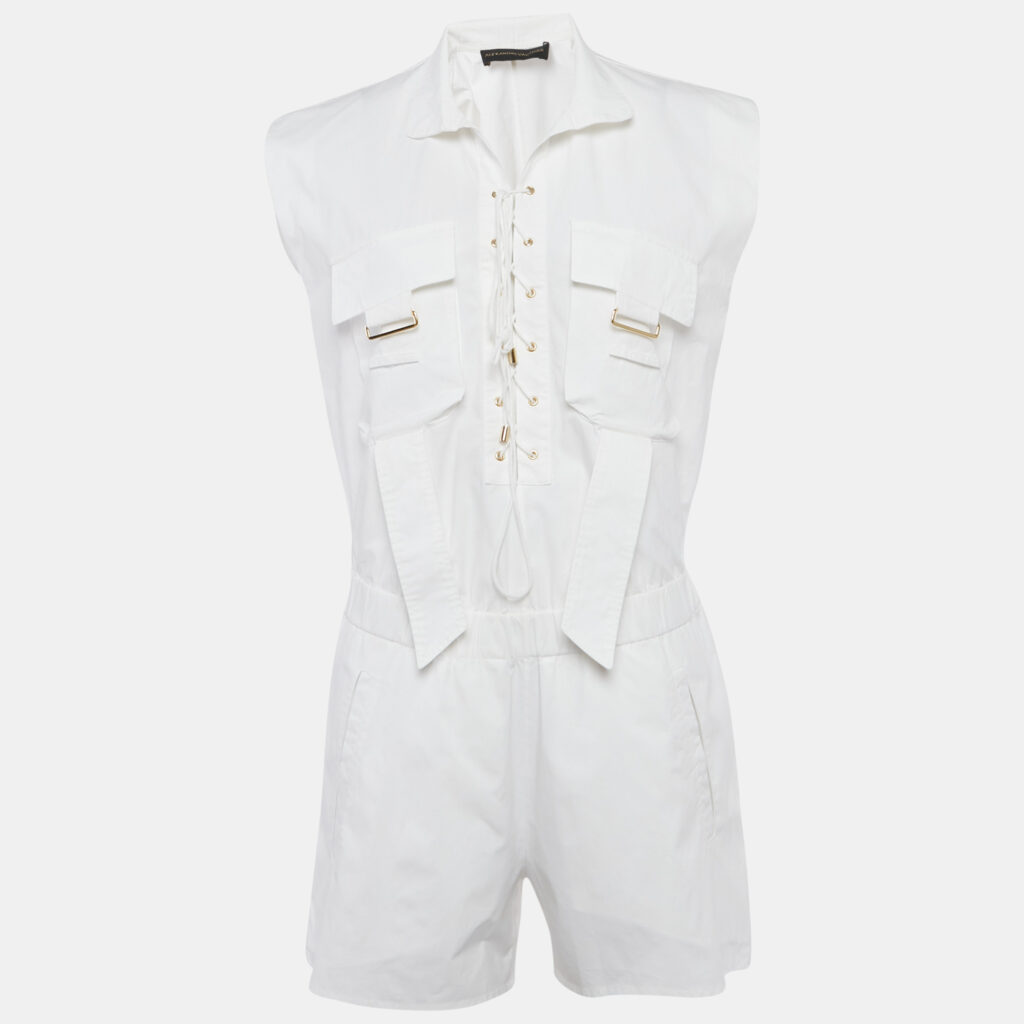 Alexandre Vauthier White Cotton Criss Cross Tie-Up Detail Playsuit XS