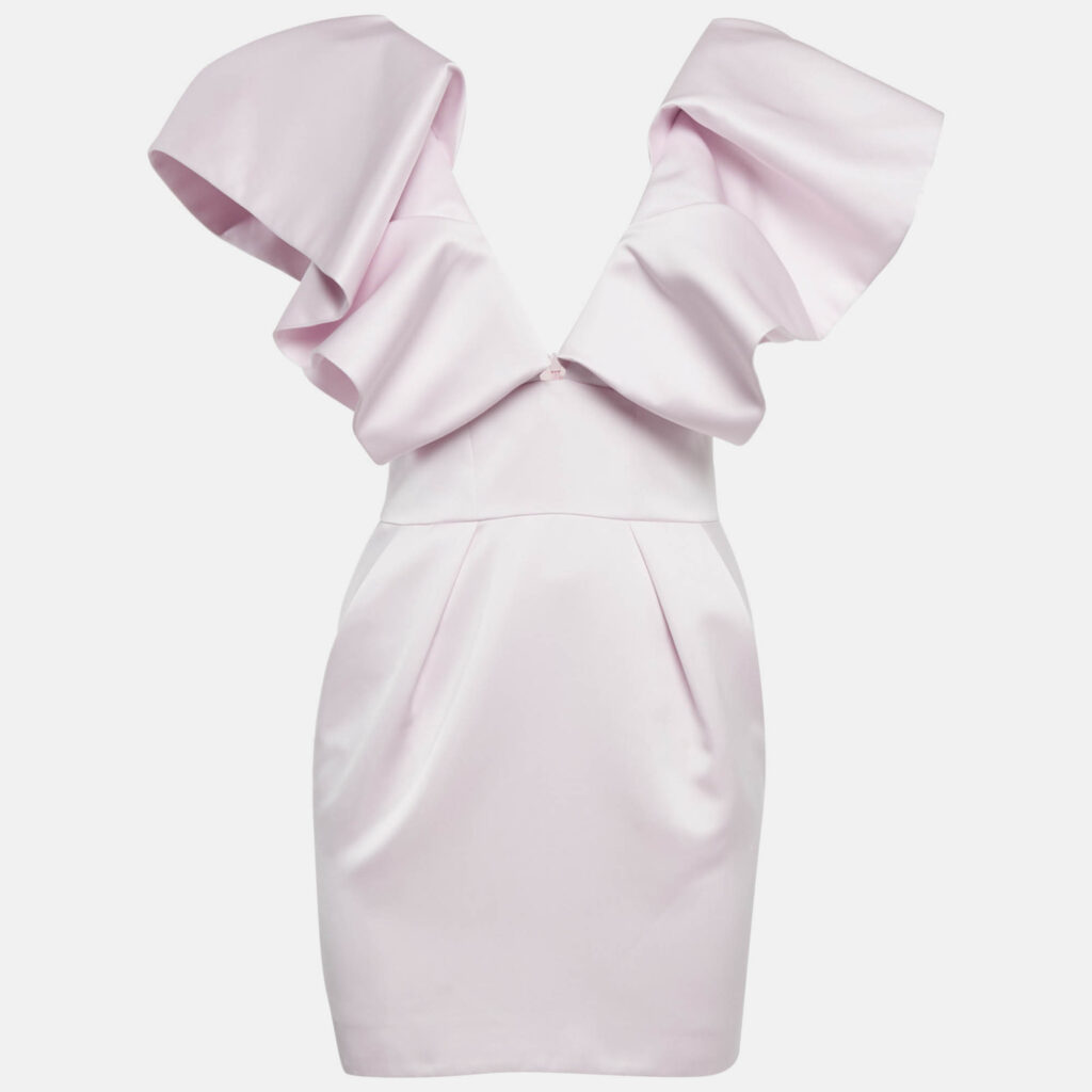 Alexandre Vauthier Pink Satin Ruffled Mini Dress S Alexandre Vauthier Pink Satin Ruffled Mini Dress S