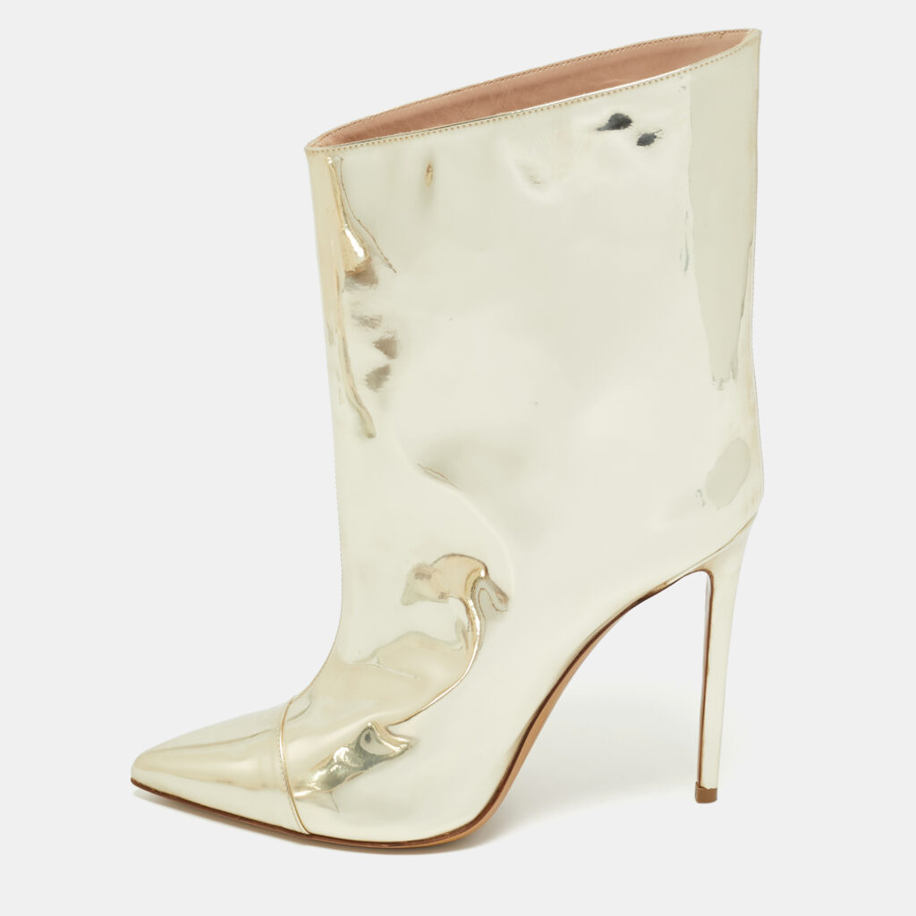 Alexandre Vauthier Gold Synthetic Leather Mid Calf Boots Size 39