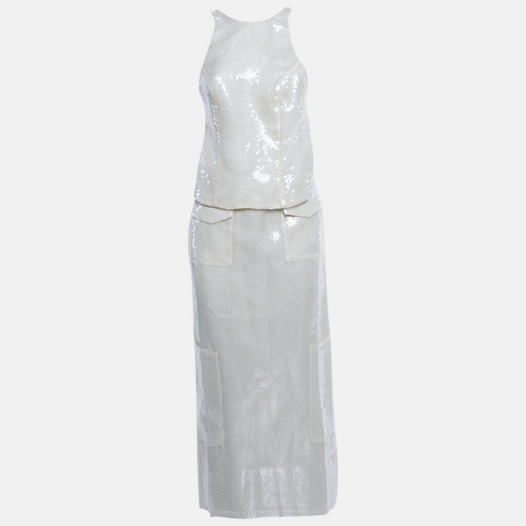 Alfie White Sequin Back-Open Top and Skirt Set S Alfie White Sequin Back-Open Top and Skirt Set S