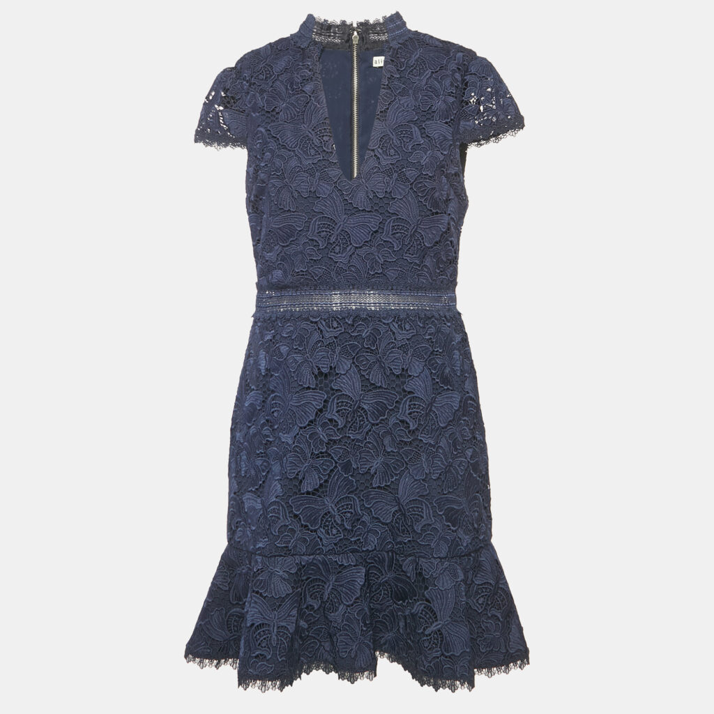 Alice + Olivia Navy Blue Lace Mini Dress L Alice + Olivia Navy Blue Lace Mini Dress L