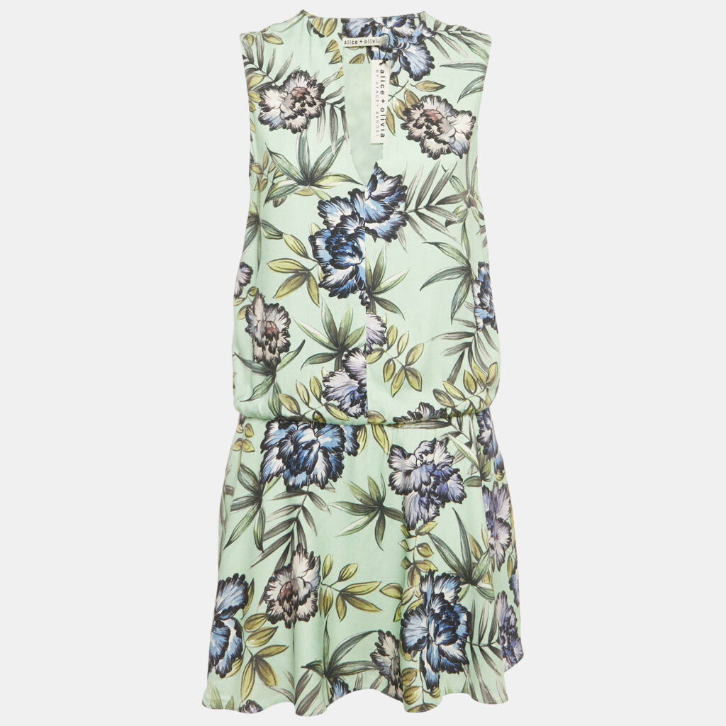 luxury-women-alice-olivia-new-clothes-p1226449-003.jpg Alice + Olivia Green Floral Print Crepe Mini Dress M