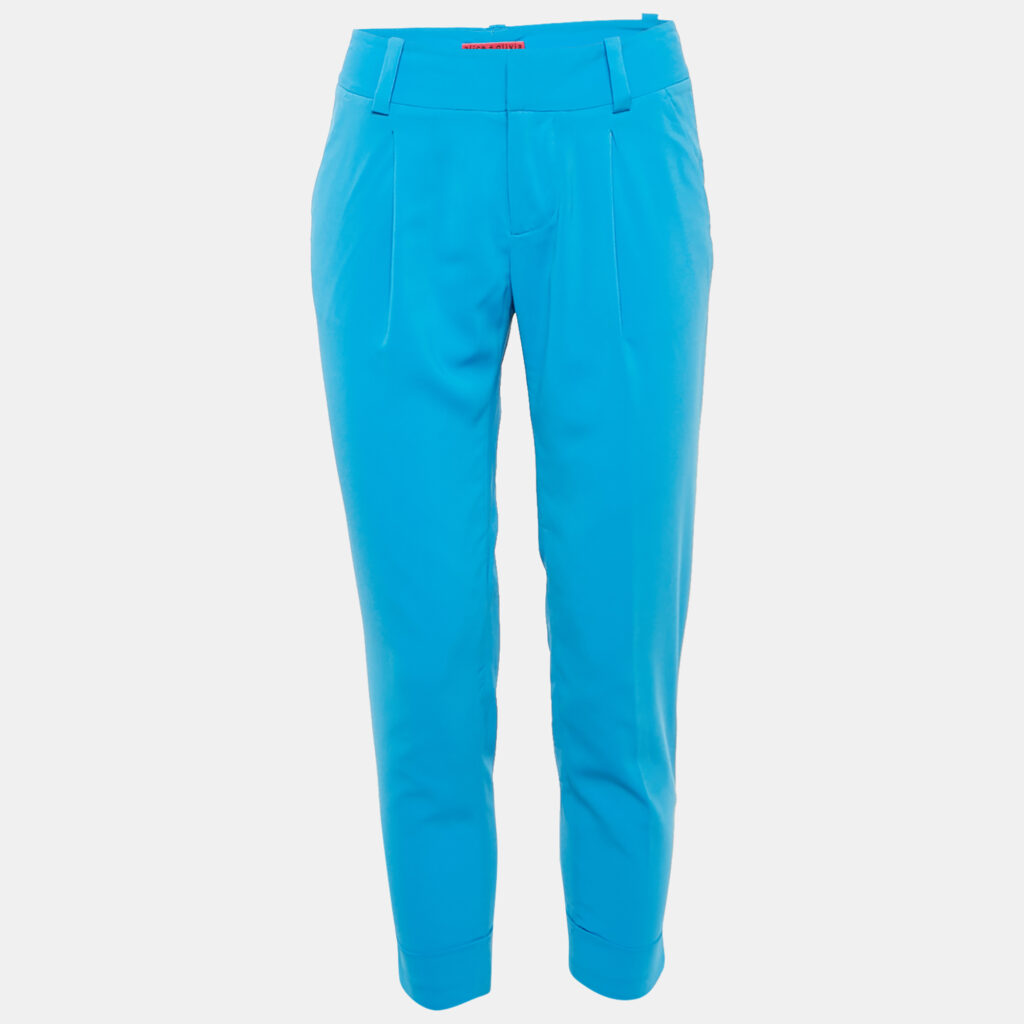 Alice + Olivia Blue Silk Slim Fit Trousers M Alice + Olivia Blue Silk Slim Fit Trousers M