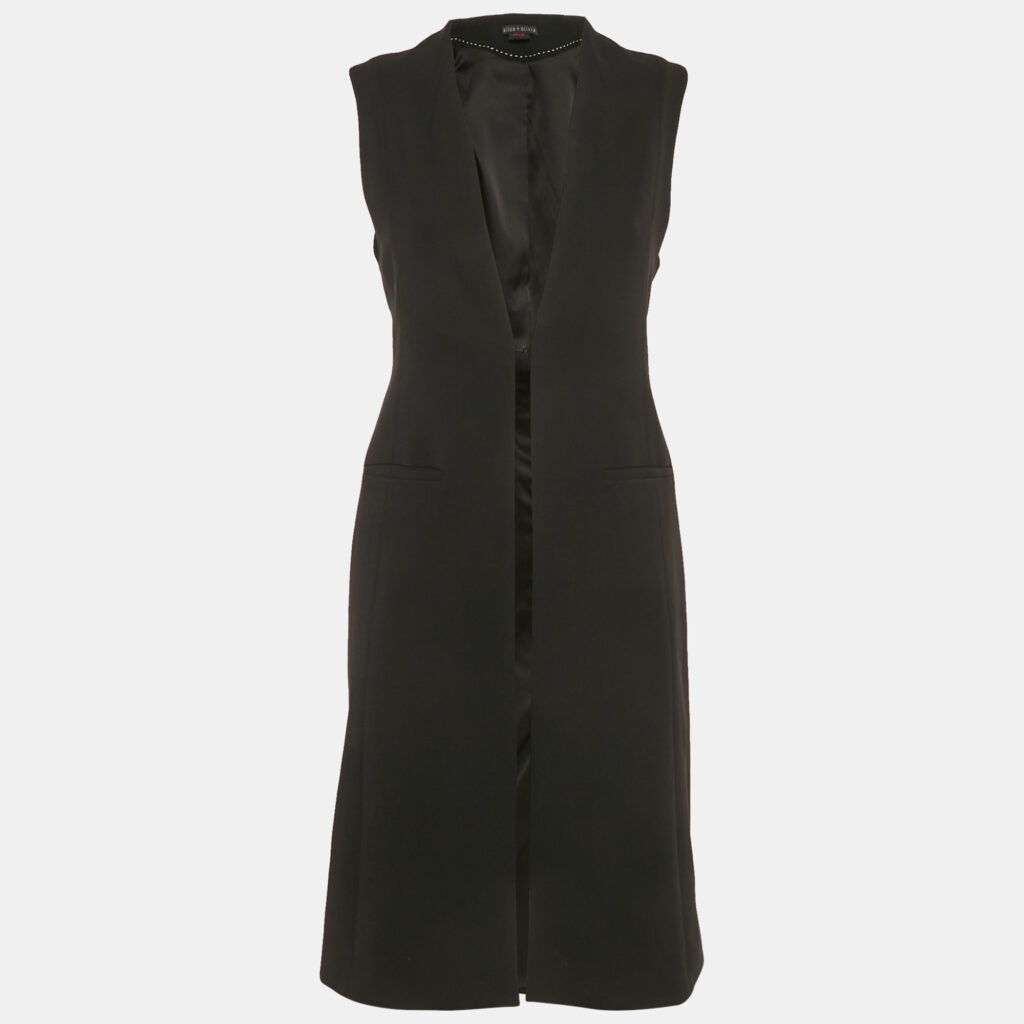 Alice + Olivia Black Crepe Sleeveless Long Coat S