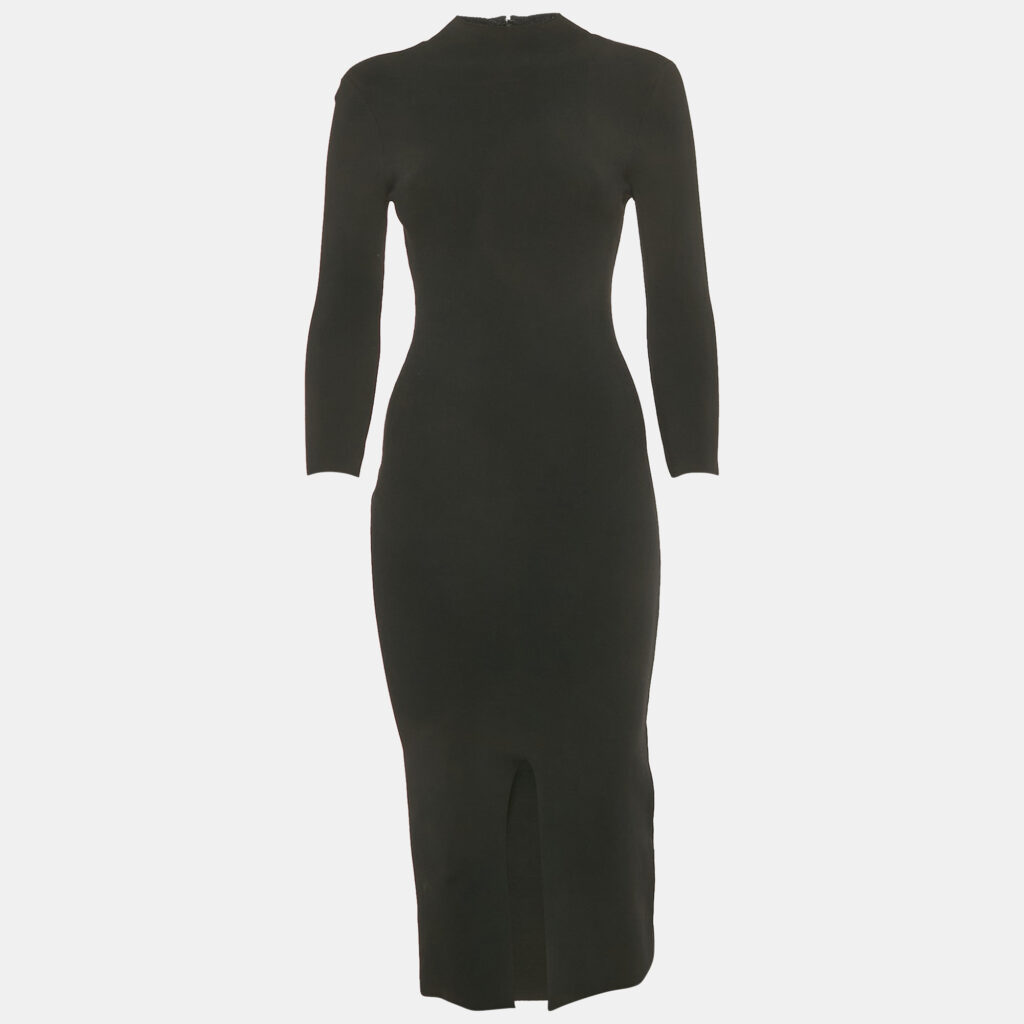 Alice + Olivia Black Rib Knit Midi Bodycon Dress XS