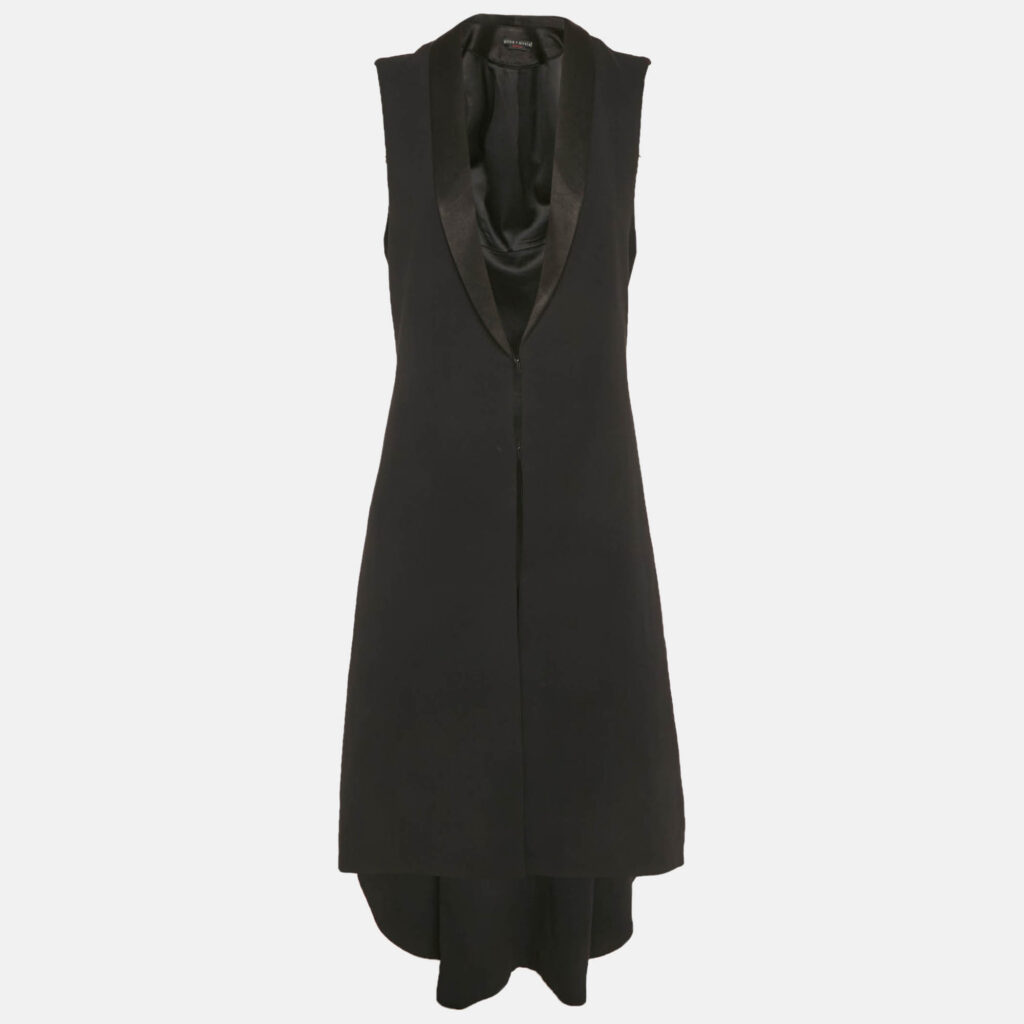 Alice + Olivia Black Crepe Sleeveless Long Jacket M Alice + Olivia Black Crepe Sleeveless Long Jacket M