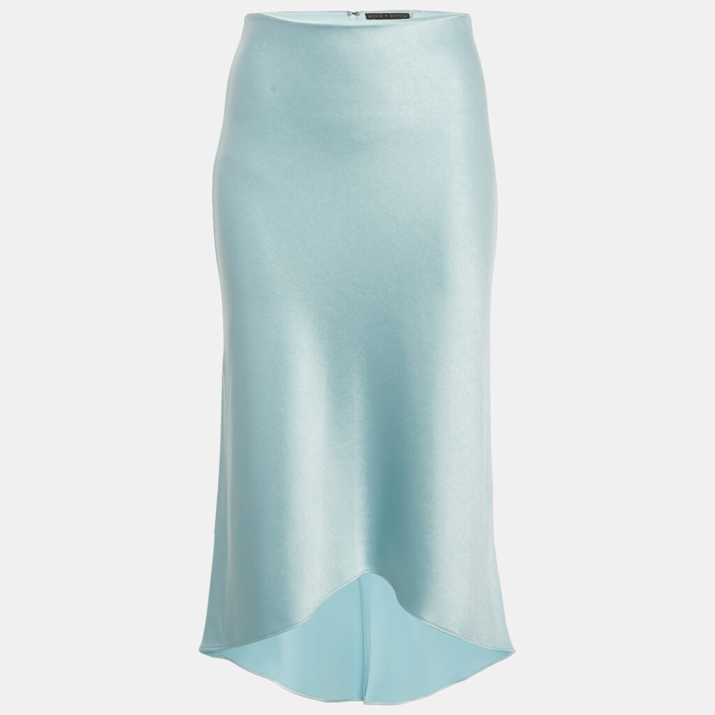 Alice + Olivia Blue Satin High-Low Skirt M