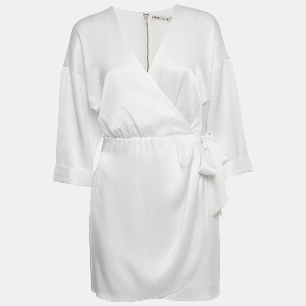 luxury-women-alice-olivia-used-clothes-p1225042-004-1.jpg Alice + Olivia White Satin Tie Detail Mini Dress M