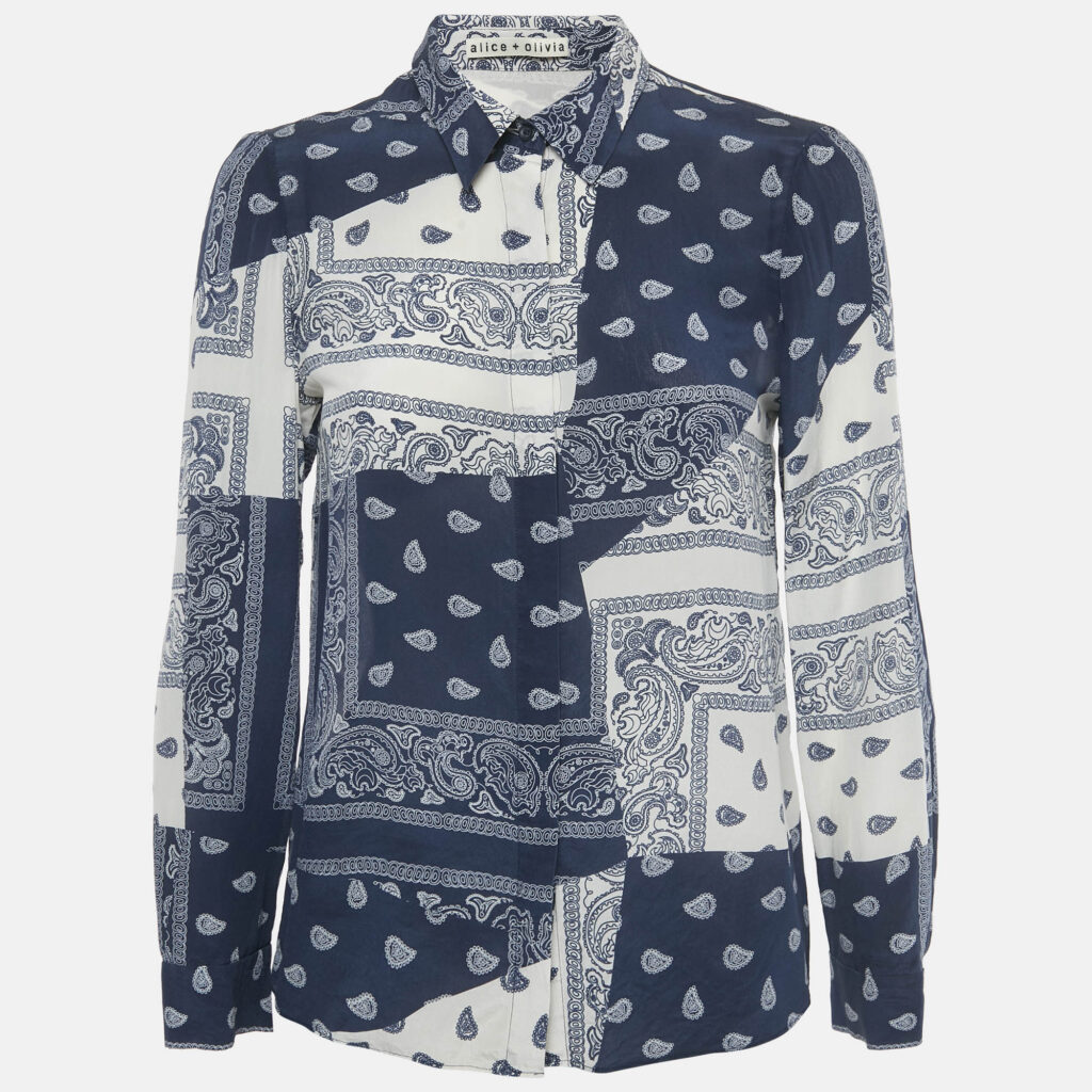 Alice + Olivia Navy Blue /White Bandana Print Shirt M