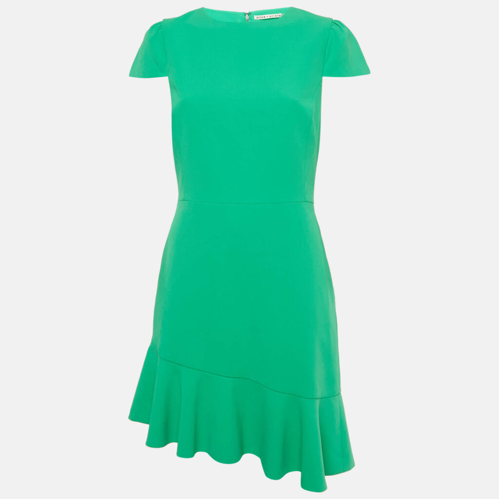 Alice + Olivia Green Crepe Asymmetric Hem Short Dress M Alice + Olivia Green Crepe Asymmetric Hem Short Dress M