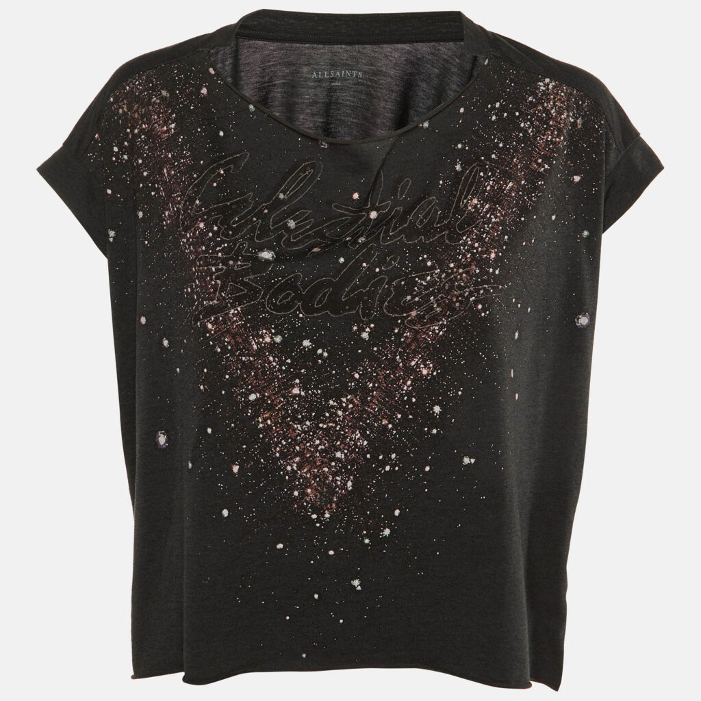 All Saints Black Celestial Print Jersey T-Shirt S