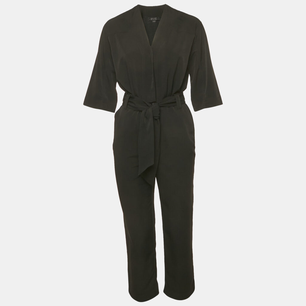 All Saints Black Crepe Belted Cropped Hailey Jumpsuit XS All Saints Black Crepe Belted Cropped Hailey Jumpsuit XS