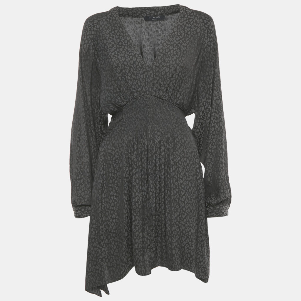luxury-women-all-saints-used-clothes-p1226315-006-1.jpg All Saints Grey Nichola Leopard Print Crepe Mini Dress M