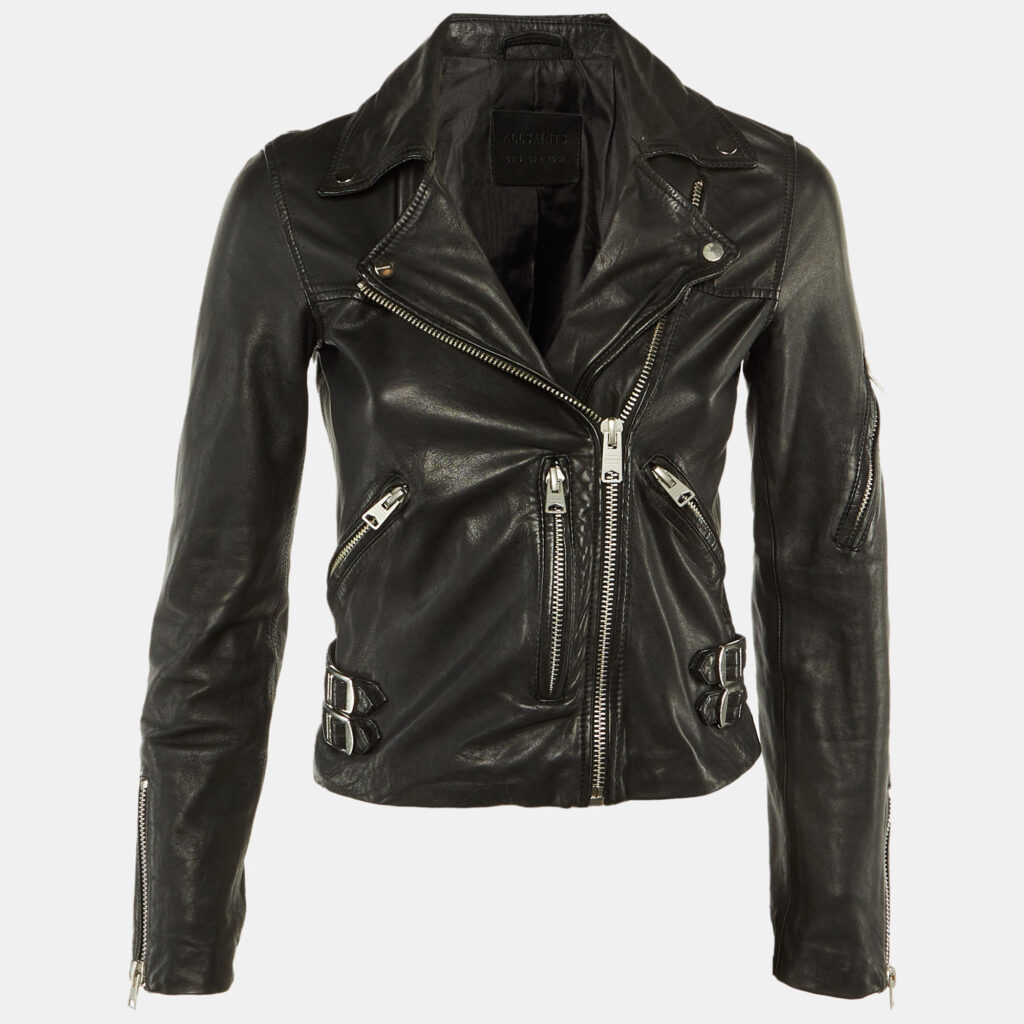 All Saints Black Leather Prescott Biker Jacket S