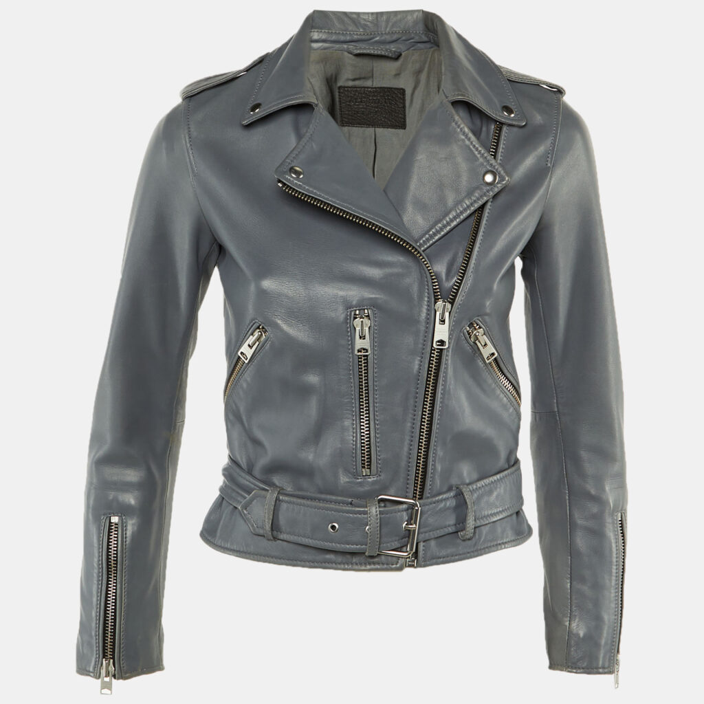 All saints Grey Leather Balfern Biker Jacket S All saints Grey Leather Balfern Biker Jacket S
