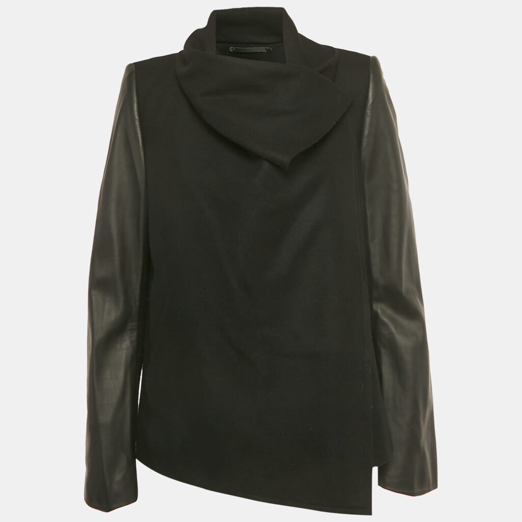 All Saints Black Felt and Leather Sleeve Jacket M All Saints Black Felt and Leather Sleeve Jacket M
